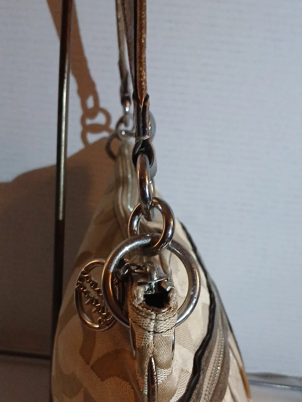 Coach Poppy Gold Signature Pattern Shoulder Bag